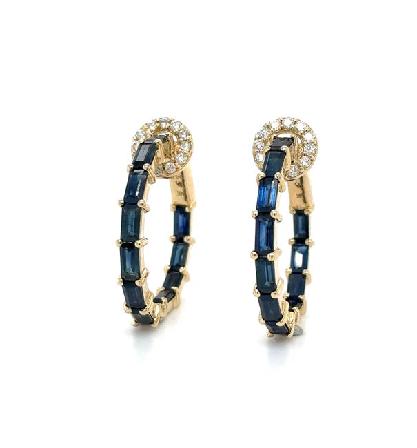 14KT YELLOW GOLD SAPPHIRE AND DIAMONDS HOOP EARING