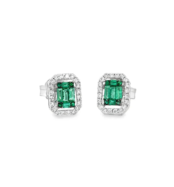 18KT WHITE GOLD EMERALD AND DIAMOND EARRING