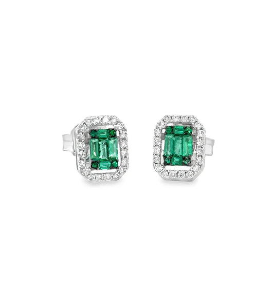 18KT WHITE GOLD EMERALD AND DIAMOND EARRING