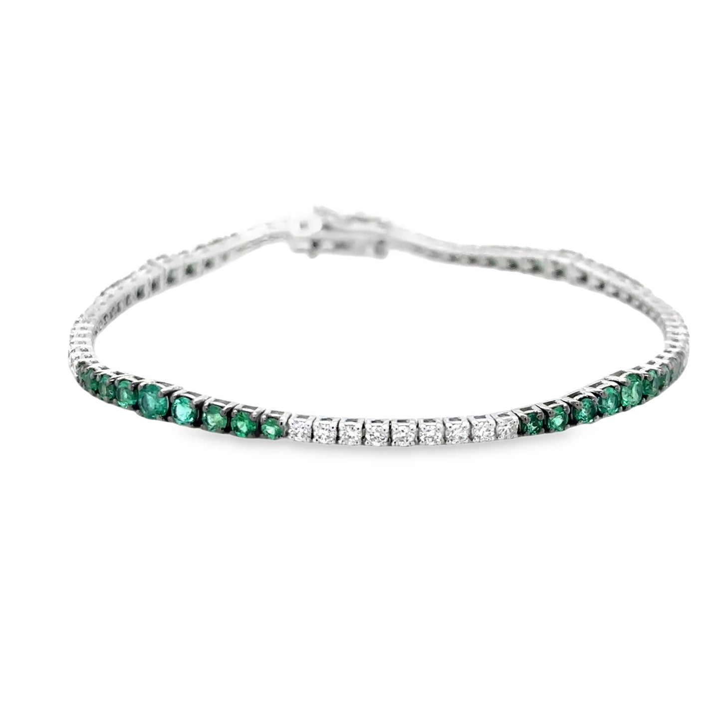18K WHITE GOLD EMERALD AND DIAMOND BRACELET