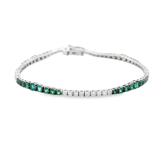 18K WHITE GOLD EMERALD AND DIAMOND BRACELET