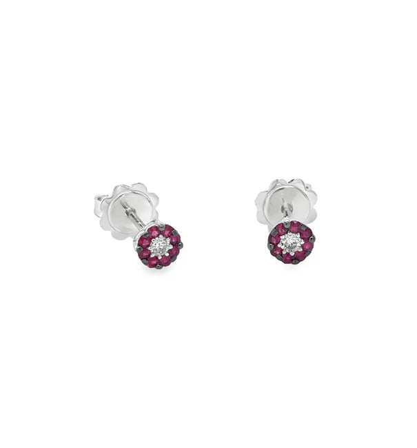 18KT WHITE GOLD RUBY AND DIAMOND EARRING