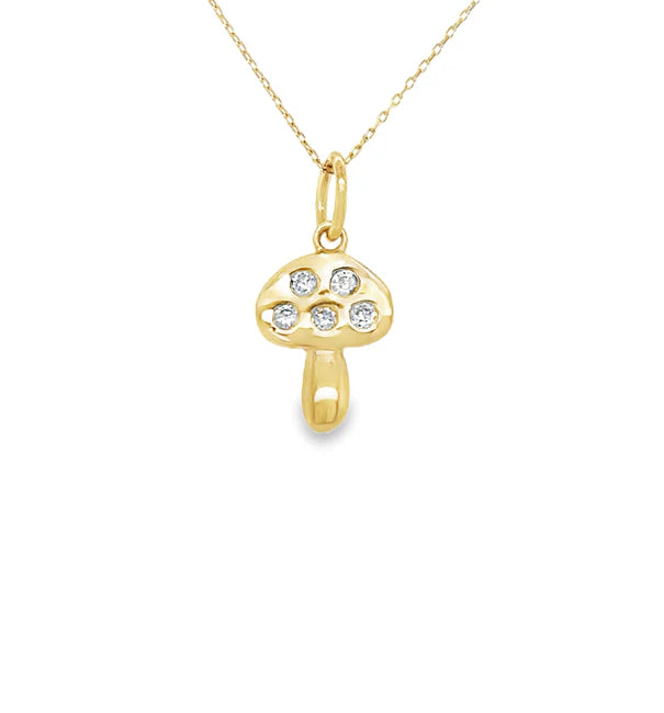 14KT YELLOW GOLD MUSHROOM PENDANT WITH DIAMONDS