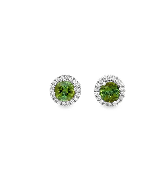 14KT WHITE GOLD GREEN TOURMALINE AND DIAMOND EARRING