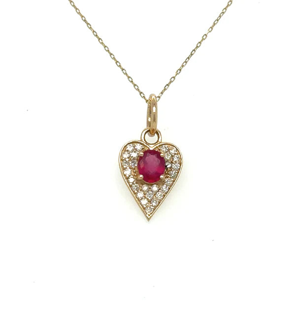 14KT YELLOW GOLD HEART PENDANT WITH RUBY AND DIAMONDS