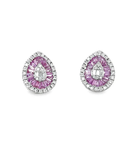 14KT WHITE GOLD PINK SAPPHIRE AND DIAMONDS HEART SHAPE EARRING