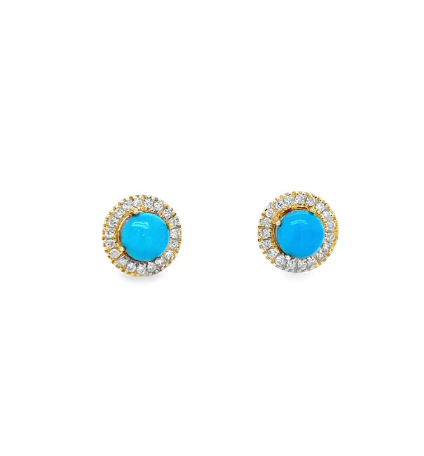 14KT YELLOW GOLD TURQUOISE AND DIAMONDS EARRING