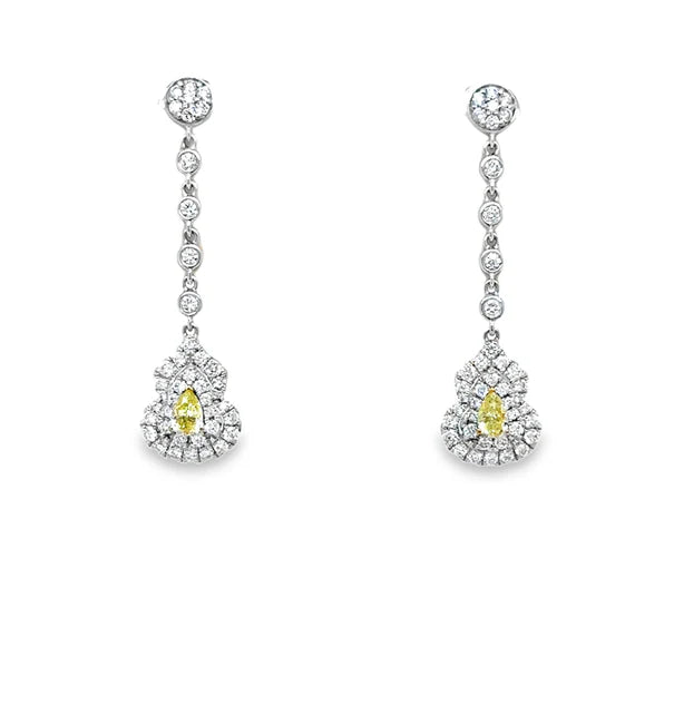 18KT WHITE GOLD DIAMOND AND YELLOW DIAMOND EARRING