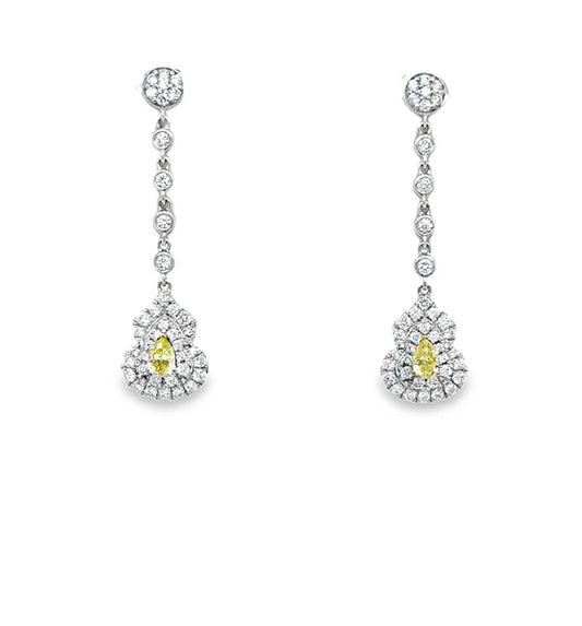 18KT WHITE GOLD DIAMOND AND YELLOW DIAMOND EARRING
