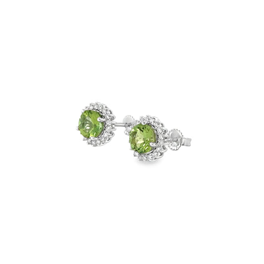 14KT GOLD AND WHITE GOLD GREEN TOURMALINE AND DIAMONDS EARRING