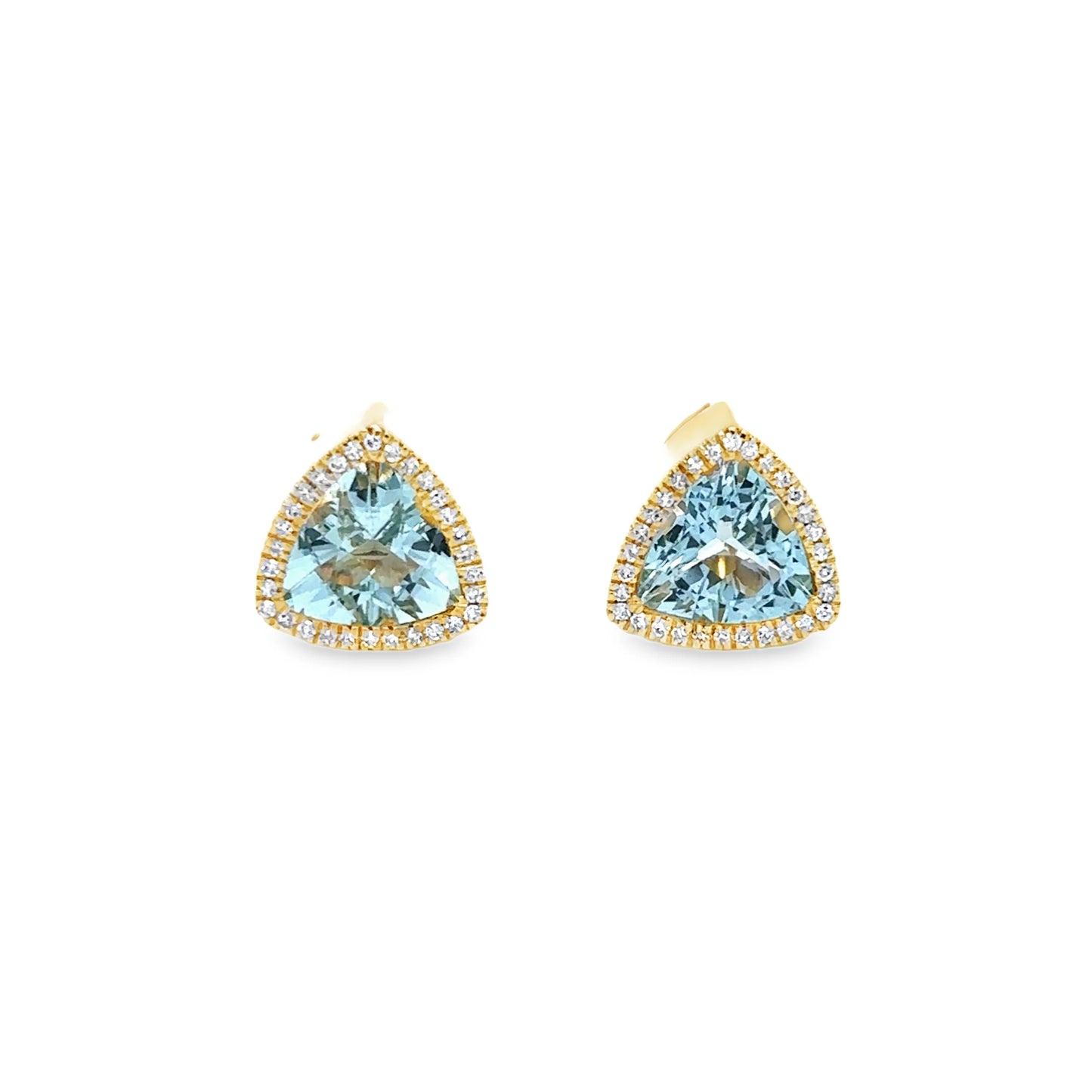 14K GOLD AQUAMARINE AND DIAMOND STUD EARRING