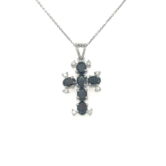 14KT YELLOW GOLD CROSS WITH BLACK DIAMONDS PENDANT