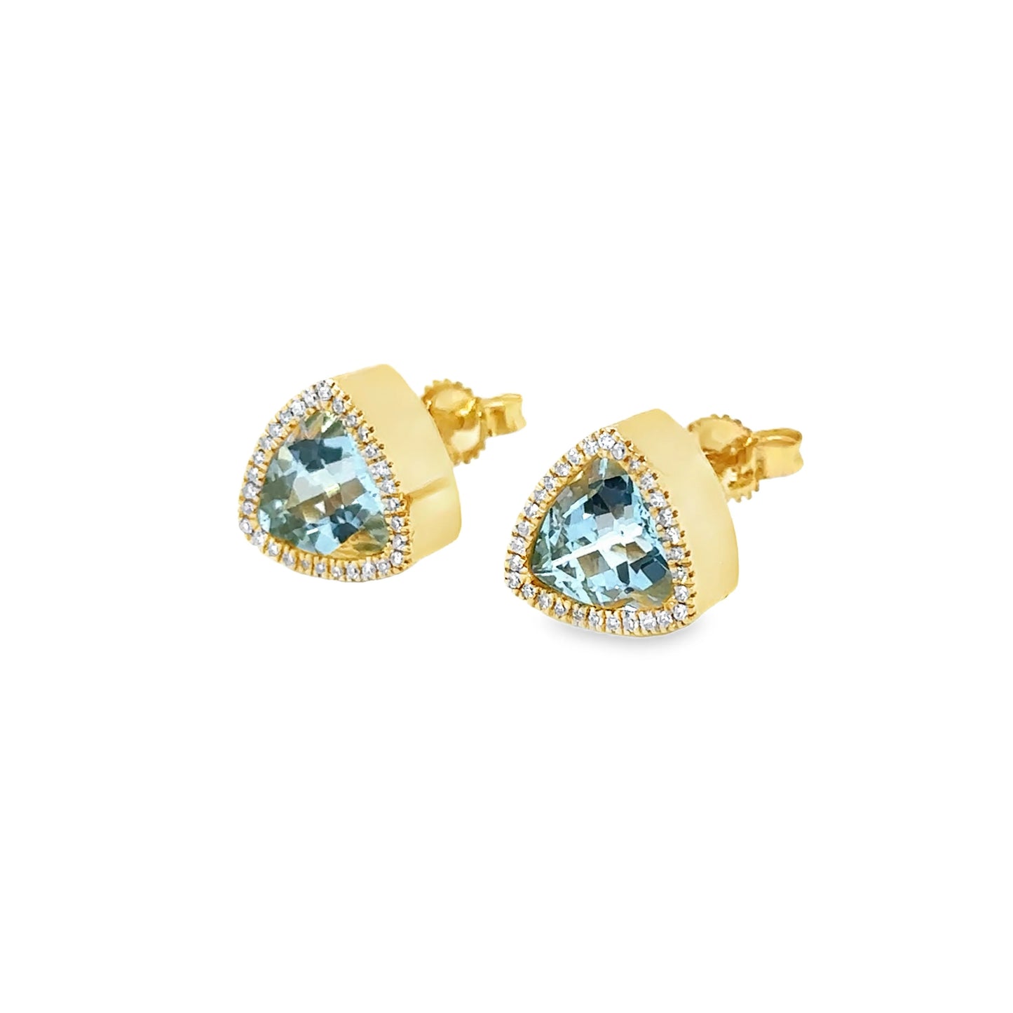 14K GOLD AQUAMARINE AND DIAMOND STUD EARRING