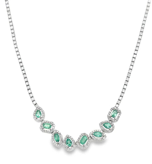 18KT WHITE GOLD EMERALD AND DIAMOND NECKLACE