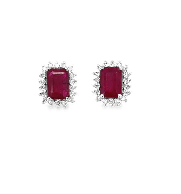 18KT WHITE GOLD RUBY AND DIAMONDS EARRING