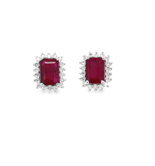 18KT WHITE GOLD RUBY AND DIAMONDS EARRING