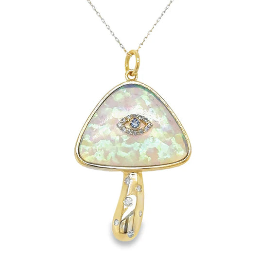 14KT YELLOW GOLD OPAL MUSHROOM PENDANT WITH DIAMONDS