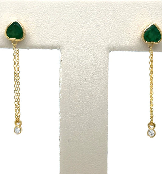 14KT YELLOW GOLD EMERALD HEART SHAPE EARRING