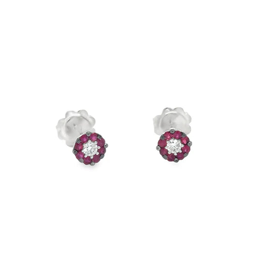 18KT WHITE GOLD RUBY AND DIAMOND EARRING