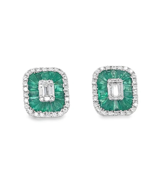 14KT WHITE GOLD EMERALD AND DIAMONDS EARRING