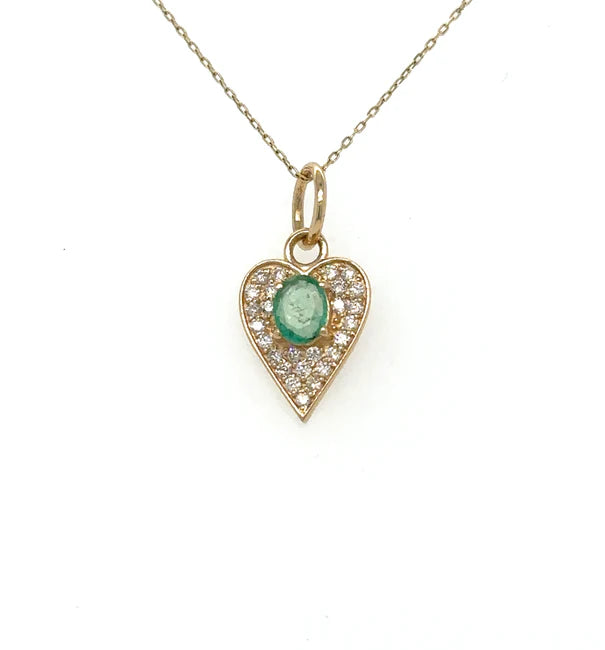 14KT YELLOW GOLD HEART PENDANT WITH BLUE SAPPHIRE AND DIAMONDS