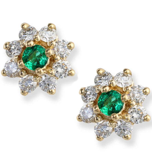 14KT YELLOW GOLD DIAMOND AND EMERALD EARRINGS