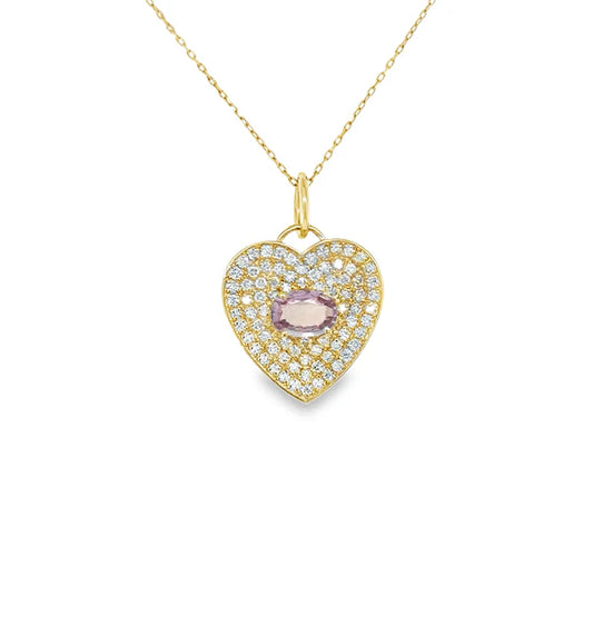 14KT YELLOW GOLD HEART PENDANT WITH SAPPHIRE AND DIAMONDS