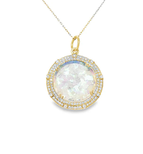 14KT YELLOW GOLD OPAL PENDANT WITH DIAMONDS