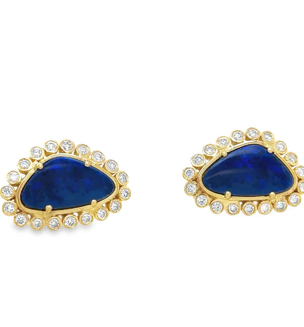 14KT YELLOW GOLD OPAL AND DIAMOND EARRING