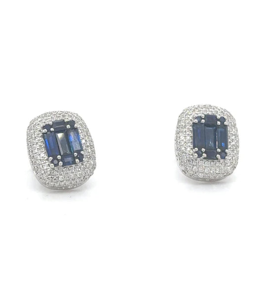14KT WHITE GOLD SAPPHIRE AND DIAMONDS EARRING