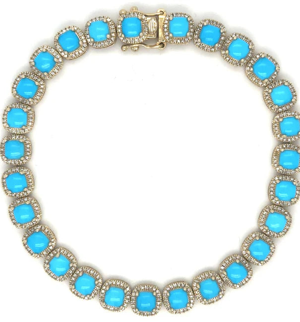 14KT YELLOW GOLD TURQUOISE AND DIAMONDS BRACELET