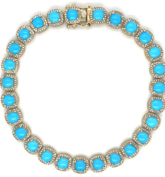 14KT YELLOW GOLD TURQUOISE AND DIAMONDS BRACELET