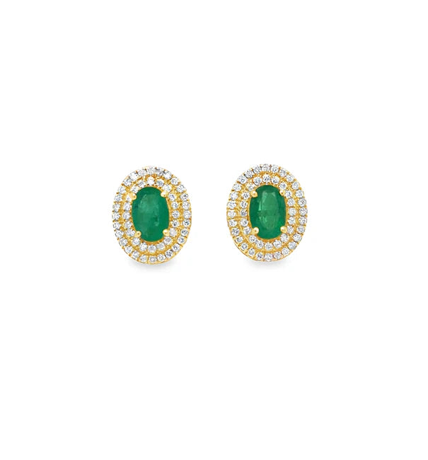 14KT YELLOW GOLD EMERALD AND DIAMONDS EARING