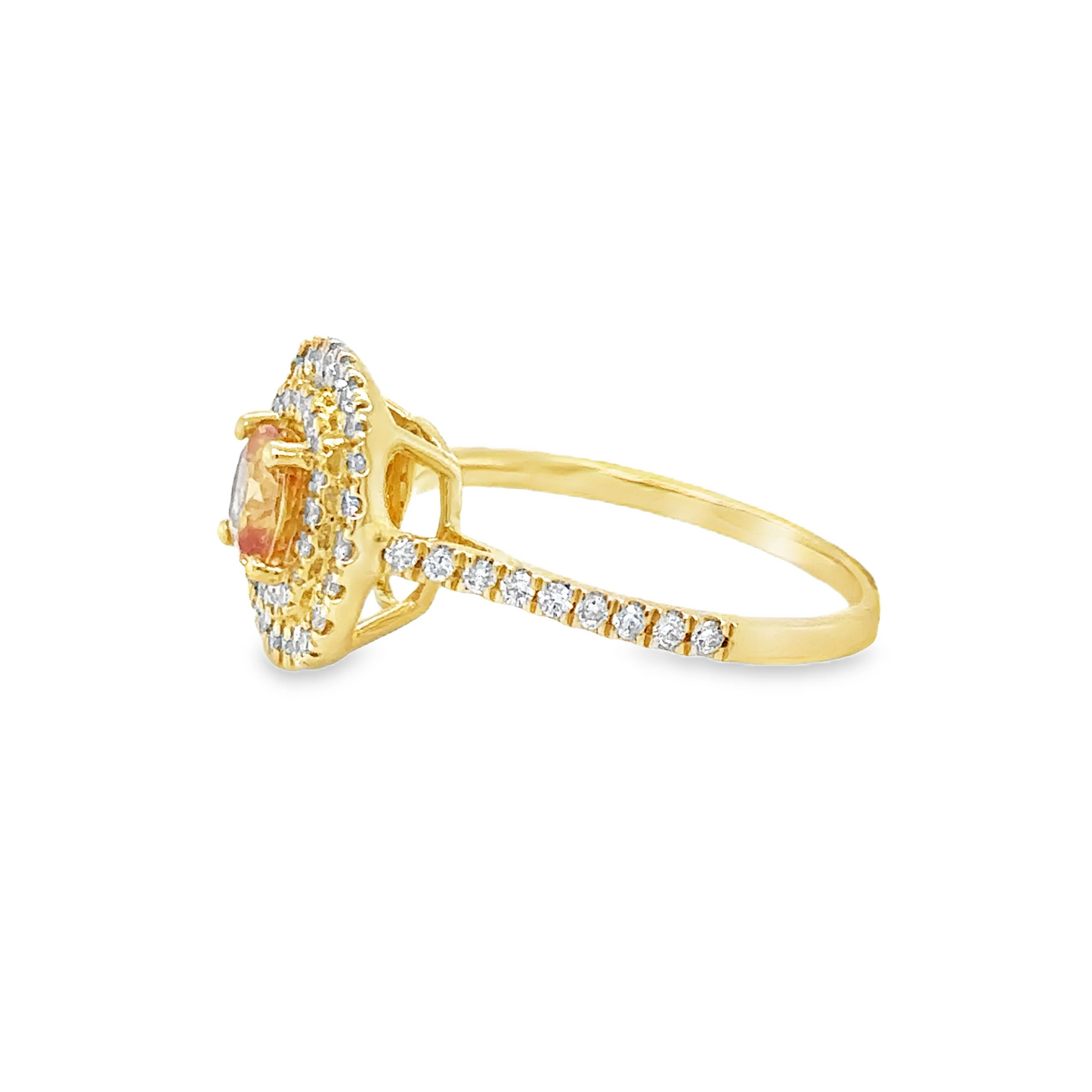 14KT GOLD DIAMOND & ORANGE SAPPHIRE CUSHION SHAPE RING