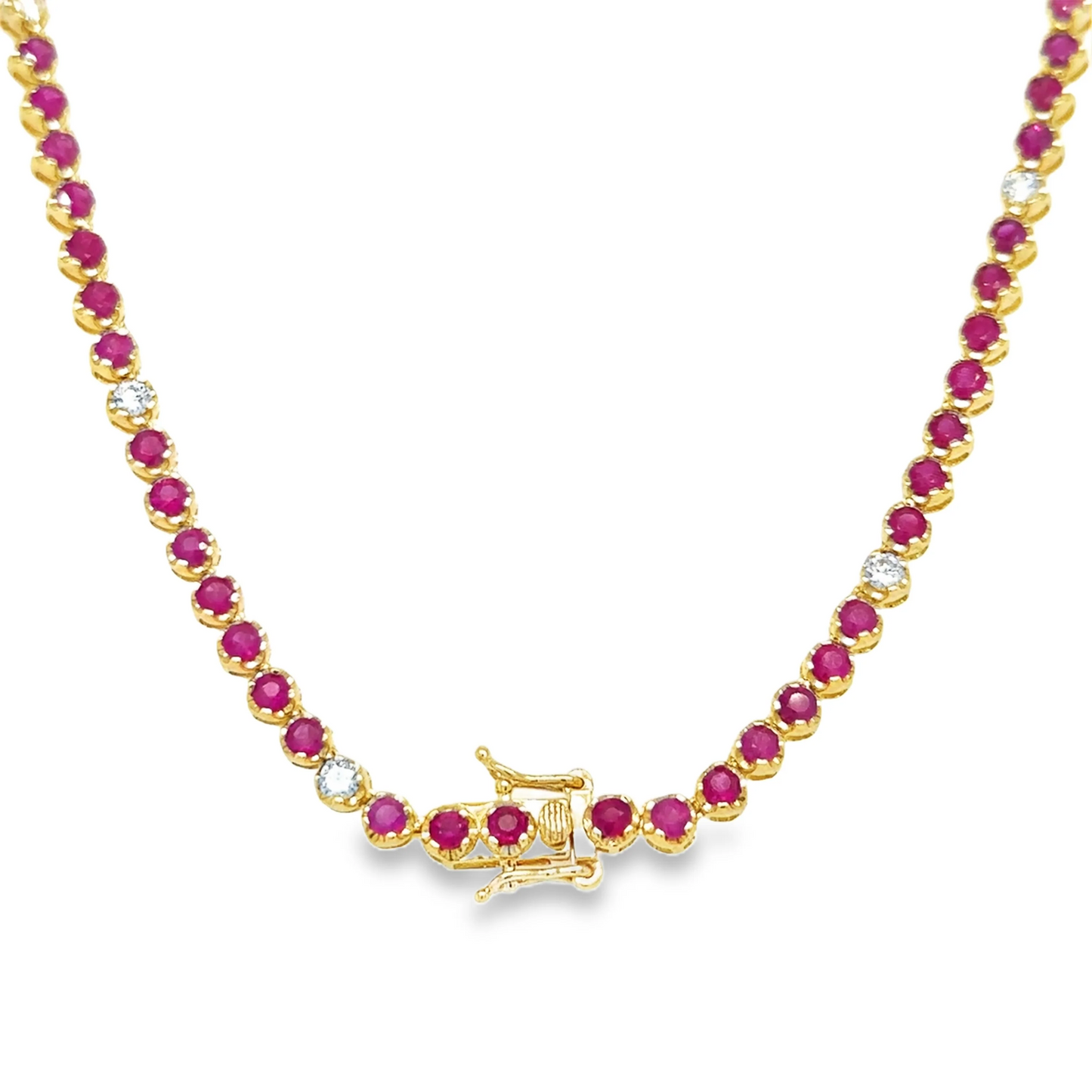 14KT GOLD RUBY AND DIAMOND TENNIS NECKLACE