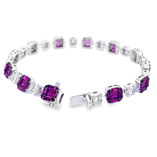 18KT GOLD RUBY & DIAMOND BAGUETTE BRACELET