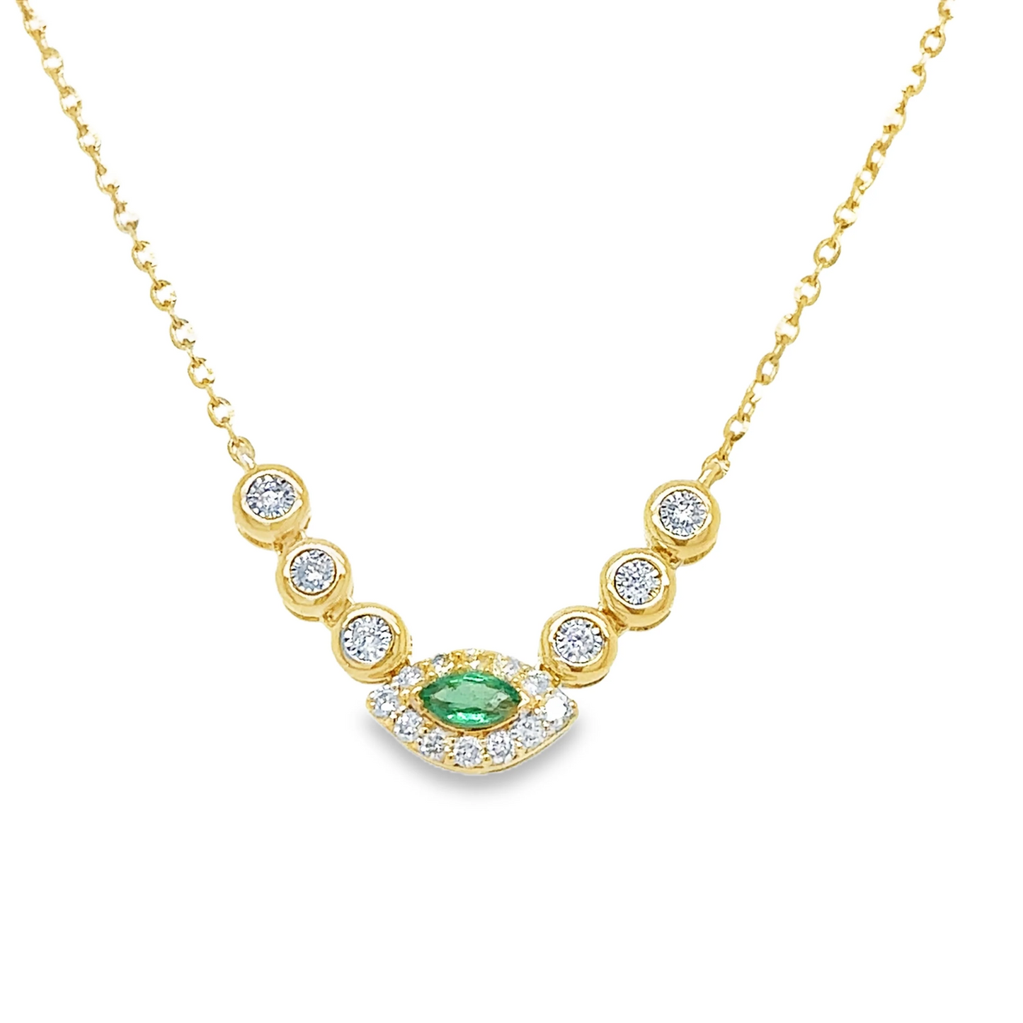 14KT YELLOW GOLD EMERALD AND DIAMOND NECKLACE