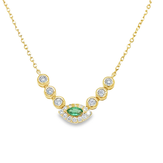 14KT YELLOW GOLD EMERALD AND DIAMOND NECKLACE