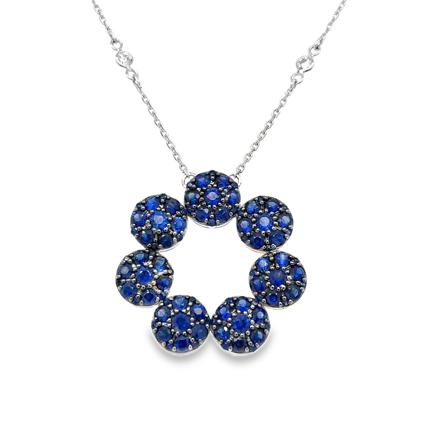 18KT WHITE GOLD DIAMOND AND BLUE SAPPHIRE NECKLACE