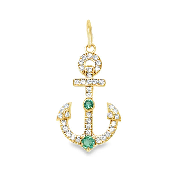 14KT YELLOW GOLD EMERALD PENDENT WITH DIAMONDS