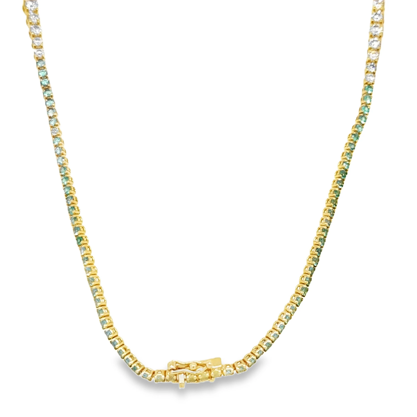 18KT WHITE GOLD EMERALD AND DIAMOND NECKLACE