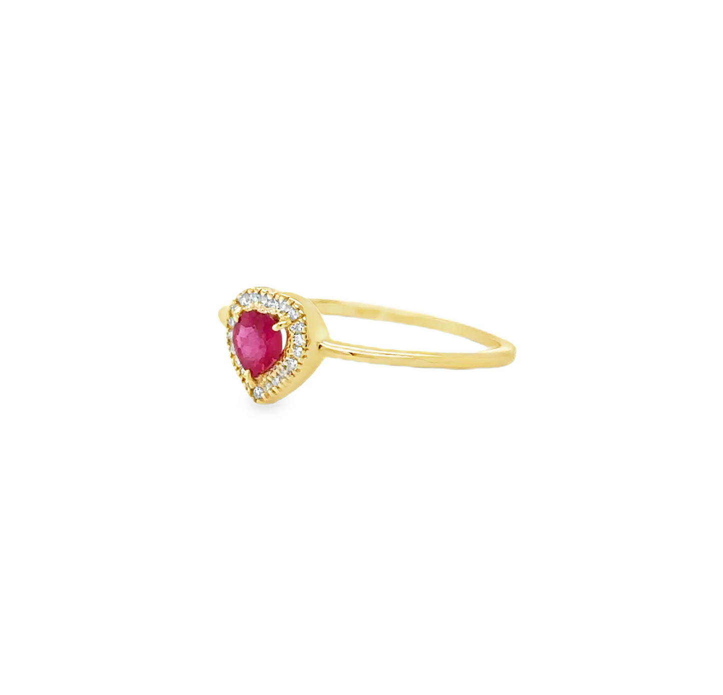 14KT YELLOW GOLD HEART SHAPE RUBY AND DIAMONDS RING