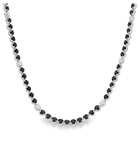 14KT GOLD BLACK DIAMOND AND DIAMOND TENNIS NECKLACE