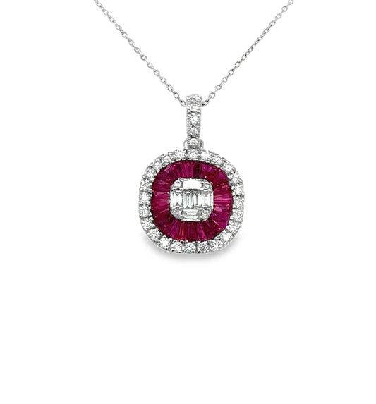 14KT WHITE GOLD RUBY AND DIAMONDS PENDANT