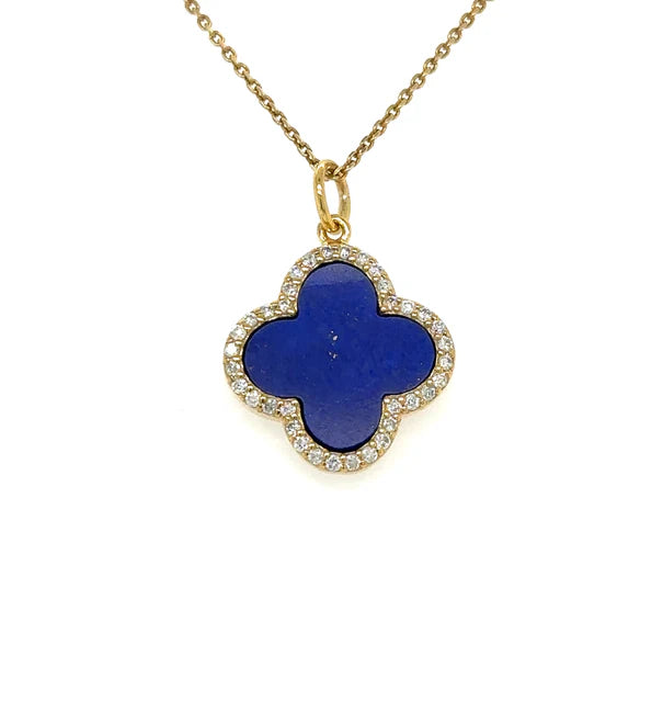 14KT YELLOW GOLD LAPIS CLOVER PENDANT WITH DIAMONDS