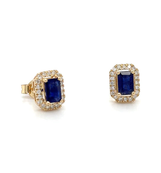 14KT YELLOW GOLD SAPPHIRE AND DIAMONDS EARING