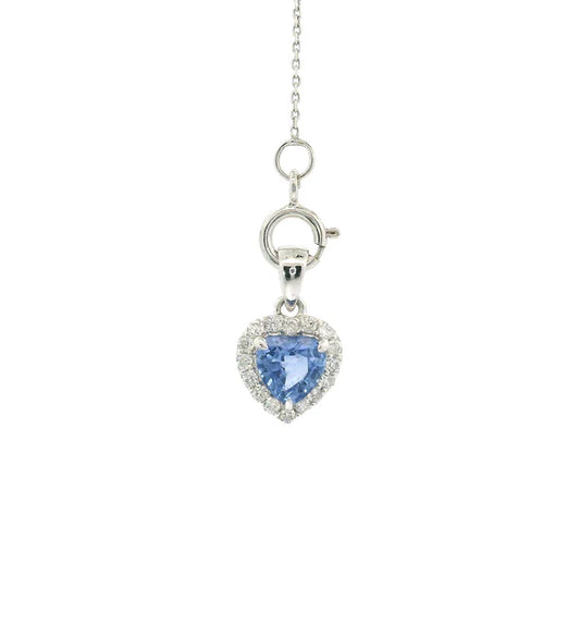 18KT WHITE GOLD BLUE SAPPHIRE AND DIAMOND HEART SHAPE PENDENT