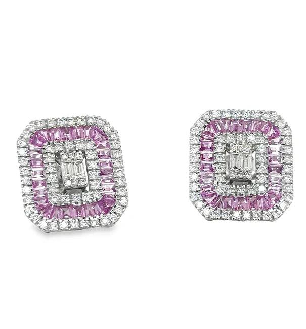 14KT WHITE GOLD PINK SAPPHIRE AND DIAMONDS EARRING