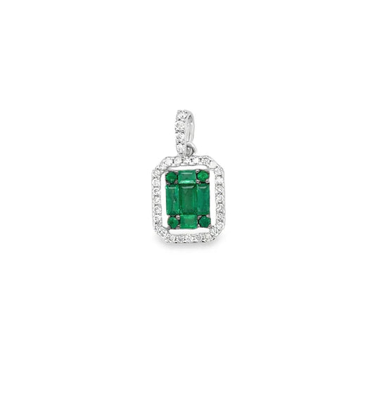 18KT WHITE GOLD DIAMOND AND EMERALD PENDENT