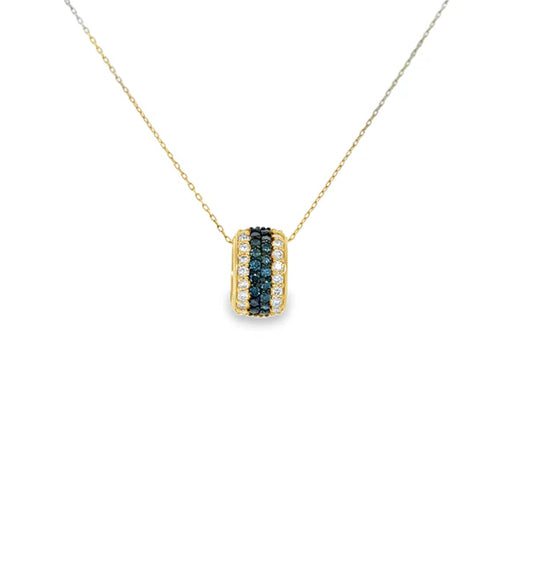 14KT YELLOW GOLD WHITE AND BLUE DIAMONDS RONDELLES